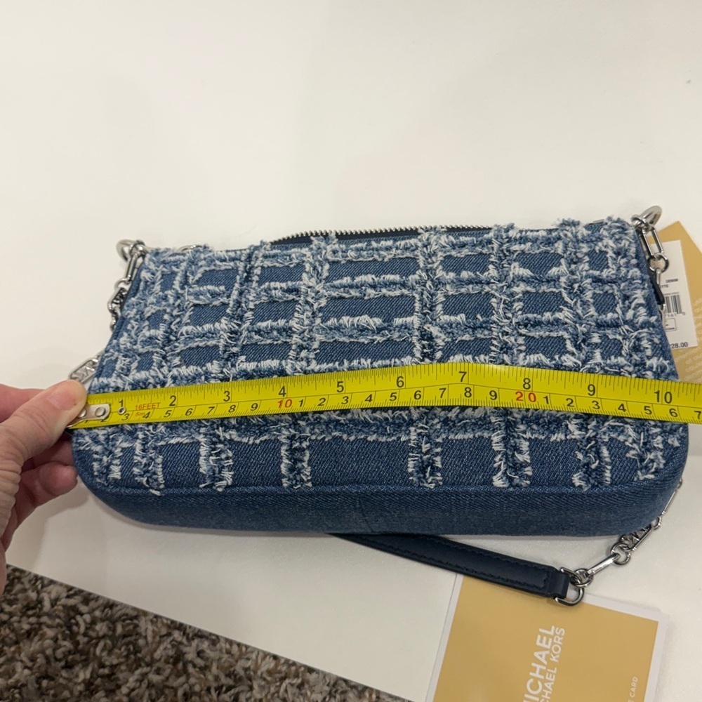 Michael Kors Empire Medium Frayed Denim Chain-Link Pochette handbag.
.NWT - Picture 11 of 12